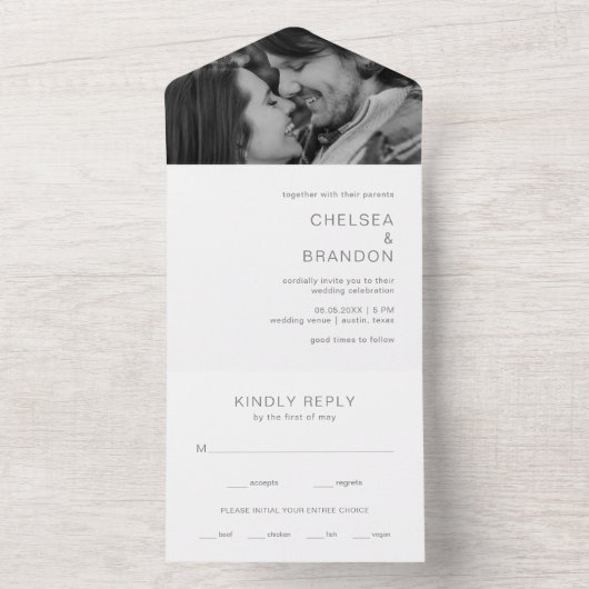 Chelsea Grey Modern Wedding All In One Uitnodiging (Binnen)