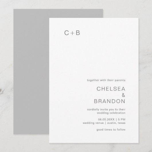 Chelsea Grey Modern Wedding Kaart (Voorkant / Achterkant)