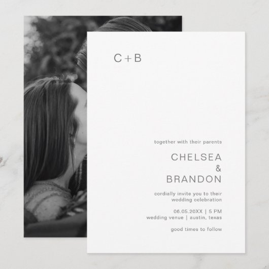 Chelsea Grey Modern Wedding Kaart (Voorkant / Achterkant)