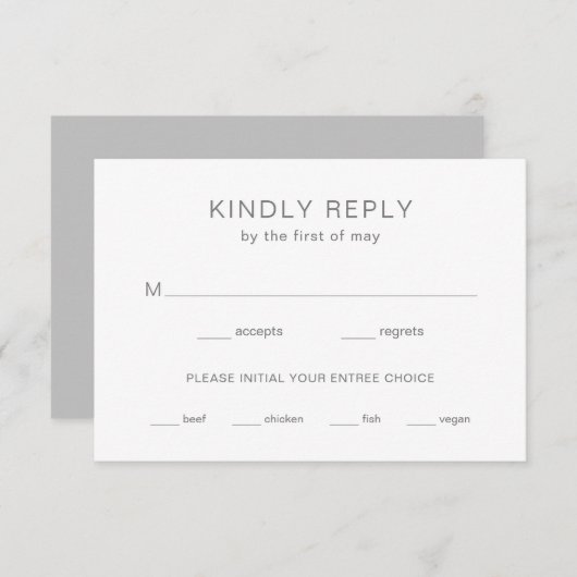 Chelsea Grey Modern Wedding RSVP Kaartje (Voorkant / Achterkant)