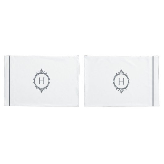 Chelsea Grijs en Wit Monogrammed Kussensloop (Achterkant-Set)