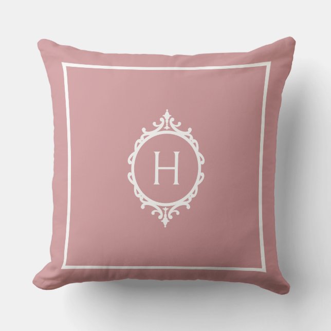 Chelsea Roze Blush en Wit Monogram Kussen (Voorkant)