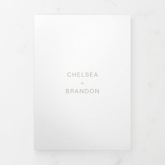 Chelsea Sage Green Moderne bruiloft Drieluik Uitnodiging (Cover)