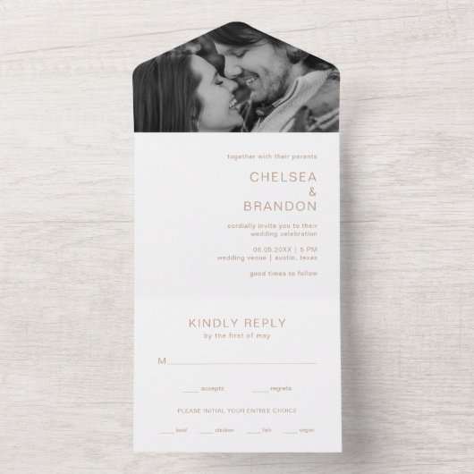 Chelsea Taupe Modern Wedding All In One Uitnodiging (Binnen)