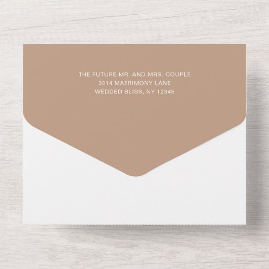 Chelsea Taupe Modern Wedding All In One Uitnodiging (Achterkant)