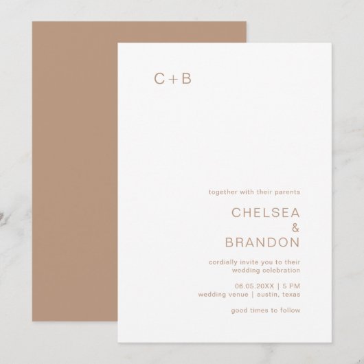 Chelsea Taupe Modern Wedding Kaart (Voorkant / Achterkant)