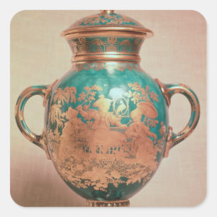 Chelsea vase en deksel met gelte-chinoiserie vierkante sticker