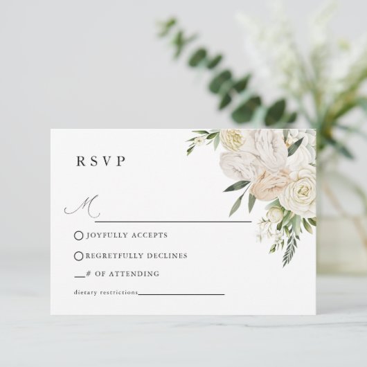 CHELSEA Watercolor White Blooms Wedding  RSVP Kaartje (Staand voorkant)