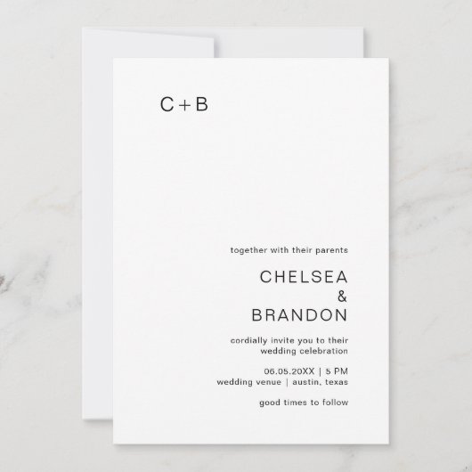 Chelsea zwart-wit moderne bruiloft kaart (Voorkant)