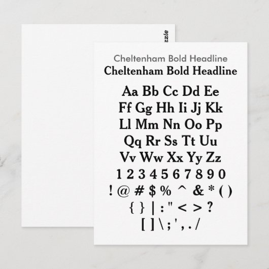 Cheltenham Bold Headline - Zazzle Font Sampler Briefkaart (Voorkant / Achterkant)