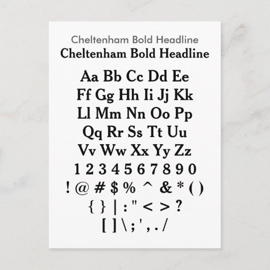 Cheltenham Bold Headline - Zazzle Font Sampler Briefkaart (Voorkant)