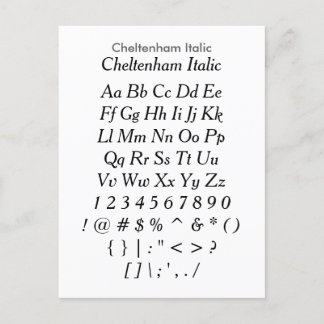 Cheltenham Italic - Zazzle Font voorbeeldvel Briefkaart
