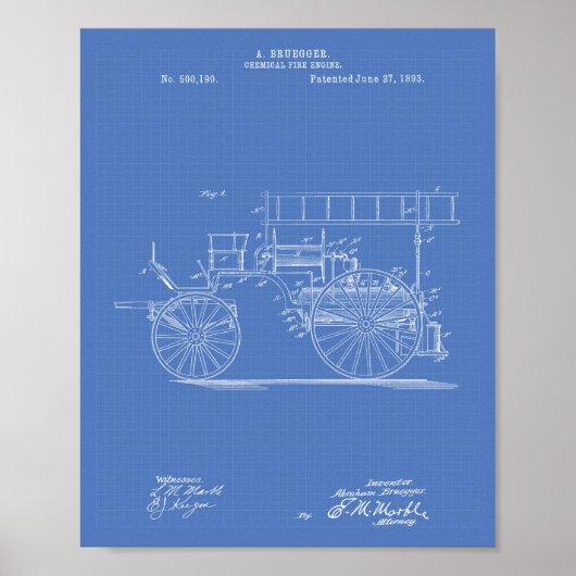Chemical Fire Engine 1893 Patent Art Blueprint Poster (Voorkant)