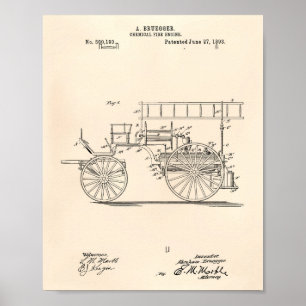 Chemical Fire Engine 1893 Patent Art Old Peper Poster