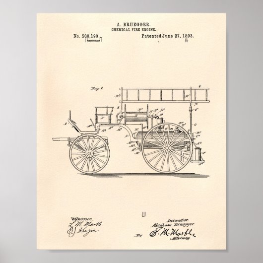 Chemical Fire Engine 1893 Patent Art Old Peper Poster (Voorkant)