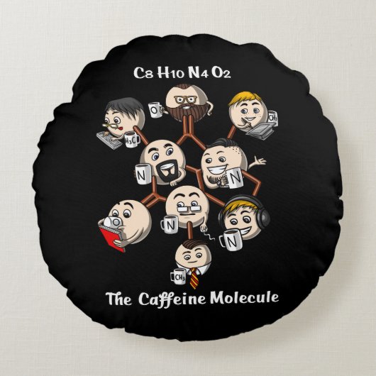 Chemie Caffeine Molecule Science Coffee Geek Rond Kussen (Voorkant)