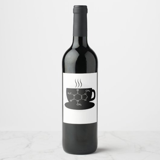 Chemie Caffeine Molecule Wijn Etiket (Voorkant)