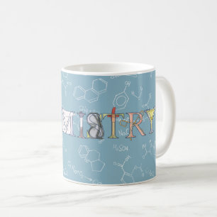Chemie diagram en typografie blauw koffiemok