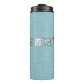 Chemie diagram en typografie blauw thermosbeker (Voorkant)