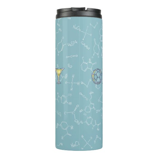 Chemie diagram en typografie blauw thermosbeker (Achterkant)