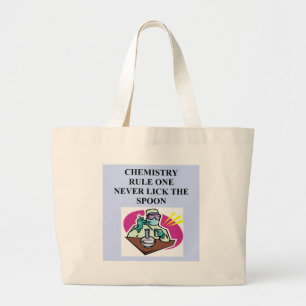 chemie: lik nooit op de lepel grote tote bag