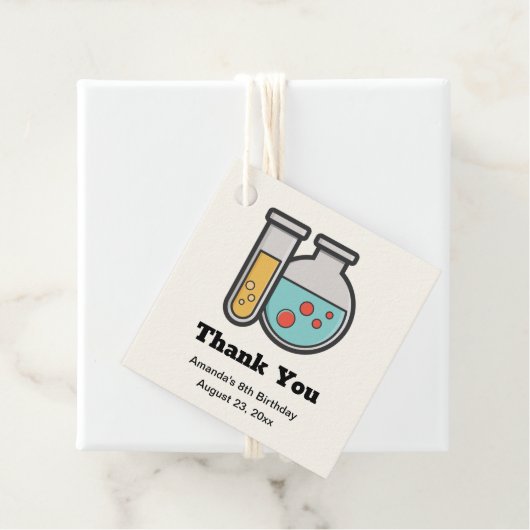 Chemie Test Tube en Beaker Verjaardag Dank u Bedankjes Labels (In situ)