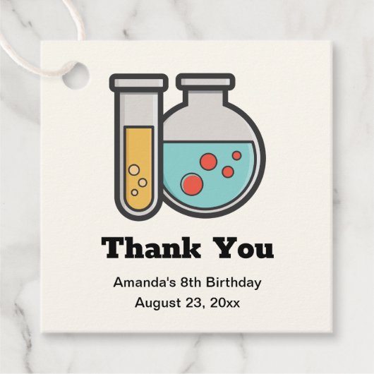 Chemie Test Tube en Beaker Verjaardag Dank u Bedankjes Labels (Voorkant)