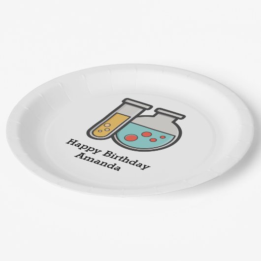 Chemie Test Tube en Beaker Verjaardag Papieren Bordje (Gekanteld)