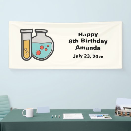 Chemie Test Tube en Beaker Verjaardag Spandoek (Beurs)