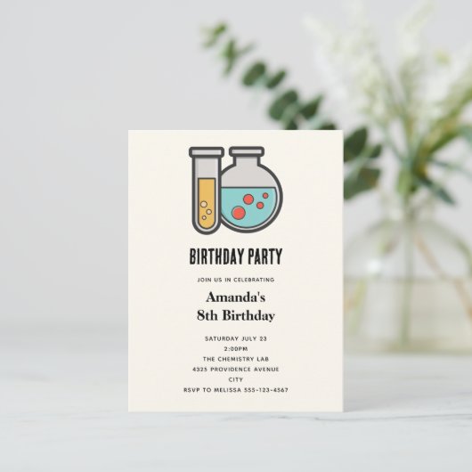 Chemie Test Tube en Beaker Verjaardag Uitnodiging Briefkaart (Staand voorkant)