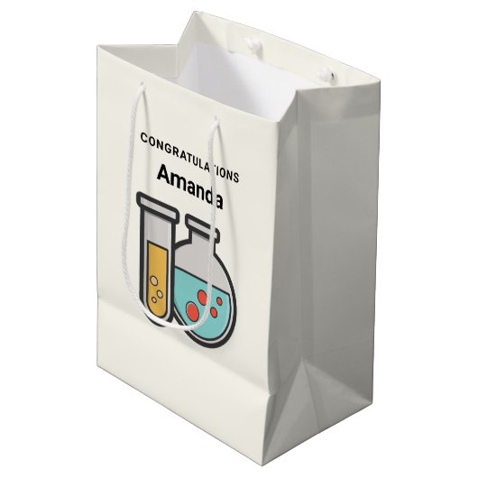 Chemie Test Tube en beker Gefeliciteerd Medium Cadeauzakje (Voorkant Gekanteld)