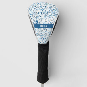Chemie Thema Doodle Patroon Gepersonaliseerde naam Golfheadcover
