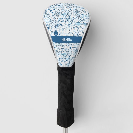 Chemie Thema Doodle Patroon Gepersonaliseerde naam Golfheadcover (Voorkant)