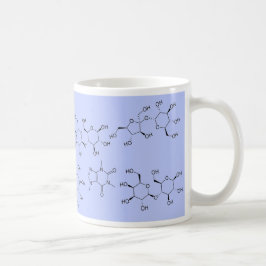 chemie van thee en koffie in blauw koffiemok