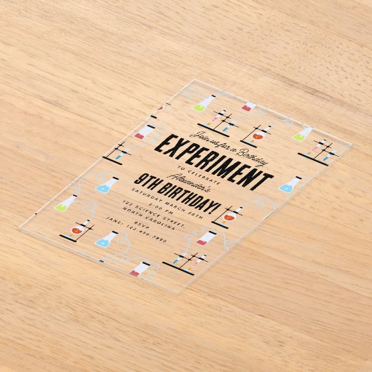 Chemie Wetenschap Experiment Kinderen Verjaardagsf Acryl Uitnodigingen (Laagn)