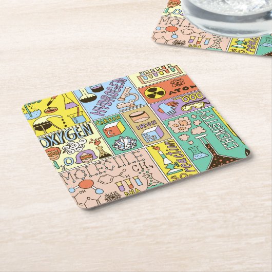 Chemie Wetenschap  Illustratieset Kartonnen Onderzetters (Schuin)