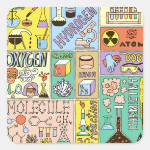 Chemie Wetenschap  Illustratieset Vierkante Sticker