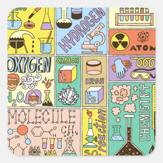 Chemie Wetenschap  Illustratieset Vierkante Sticker (Voorkant)