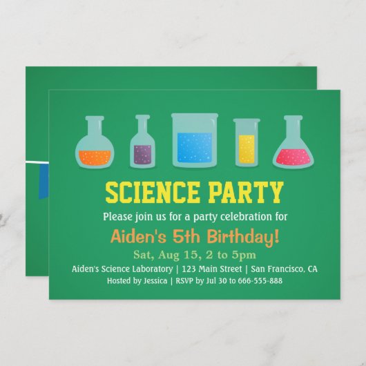 Chemie Wetenschap Kids Verjaardag Party Uitnodigin Kaart (Voorkant / Achterkant)