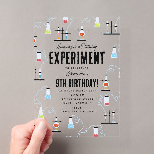 Chemie Wetenschappelijk Experiment Kinderen Verjaa Acryl Uitnodigingen