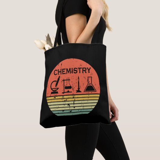 Chemie  zonsondergang retro strepenpatroon tote bag (Dichtbij)