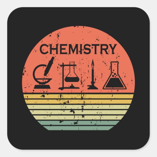 Chemie  zonsondergang retro strepenpatroon vierkante sticker (Voorkant)