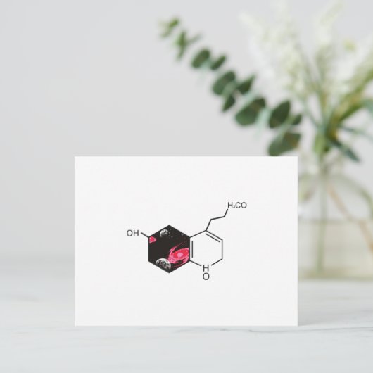 Chemisch molecuul met uitzicht voor de ruimte briefkaart (Staand voorkant)