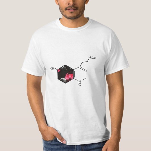 Chemisch molecuul met uitzicht voor de ruimte t-shirt (Voorkant)