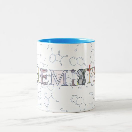 Chemische diagrammen en typografische vormgeving tweekleurige koffiemok (Center)