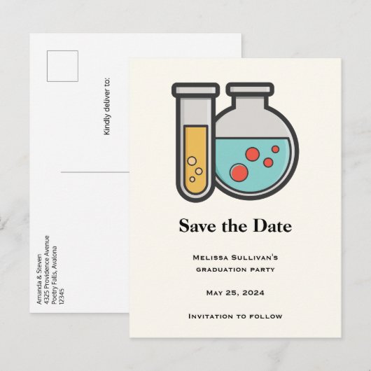 Chemische reageerbuis en bekerglas aankondigingskaart (Voorkant / Achterkant)