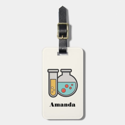 Chemische reageerbuis en bekerglas bagagelabel (Voorkant verticaal)