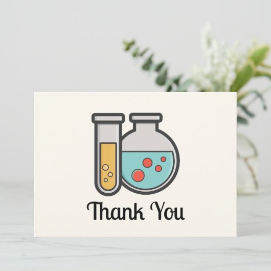 Chemische reageerbuis en bekerglas bedankkaart (Staand voorkant)