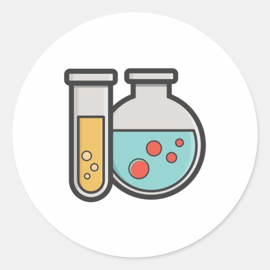 Chemische reageerbuis en bekerglas ronde sticker (Voorkant)