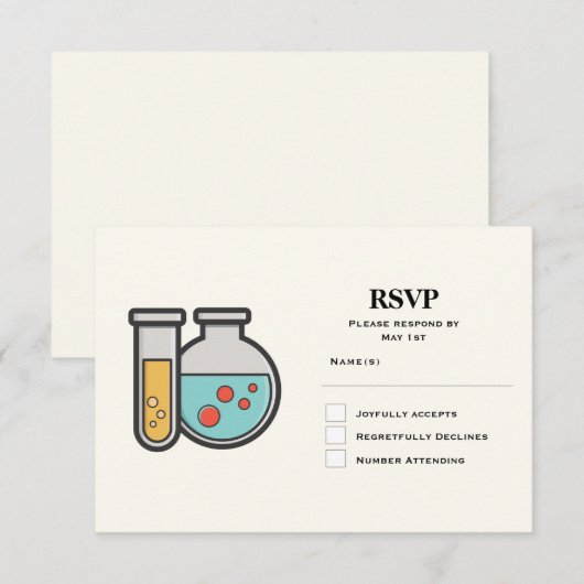 Chemische reageerbuis en bekerglas RSVP kaartje (Voorkant / Achterkant)